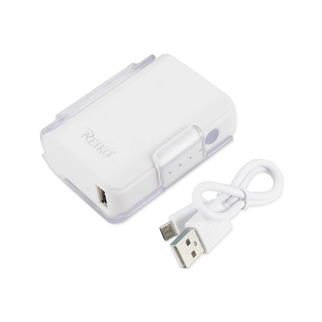 REIKO 4000MAH UNIVERSAL POWER BANK WITH CABLE IN WHITE SKU:PB4000-WH